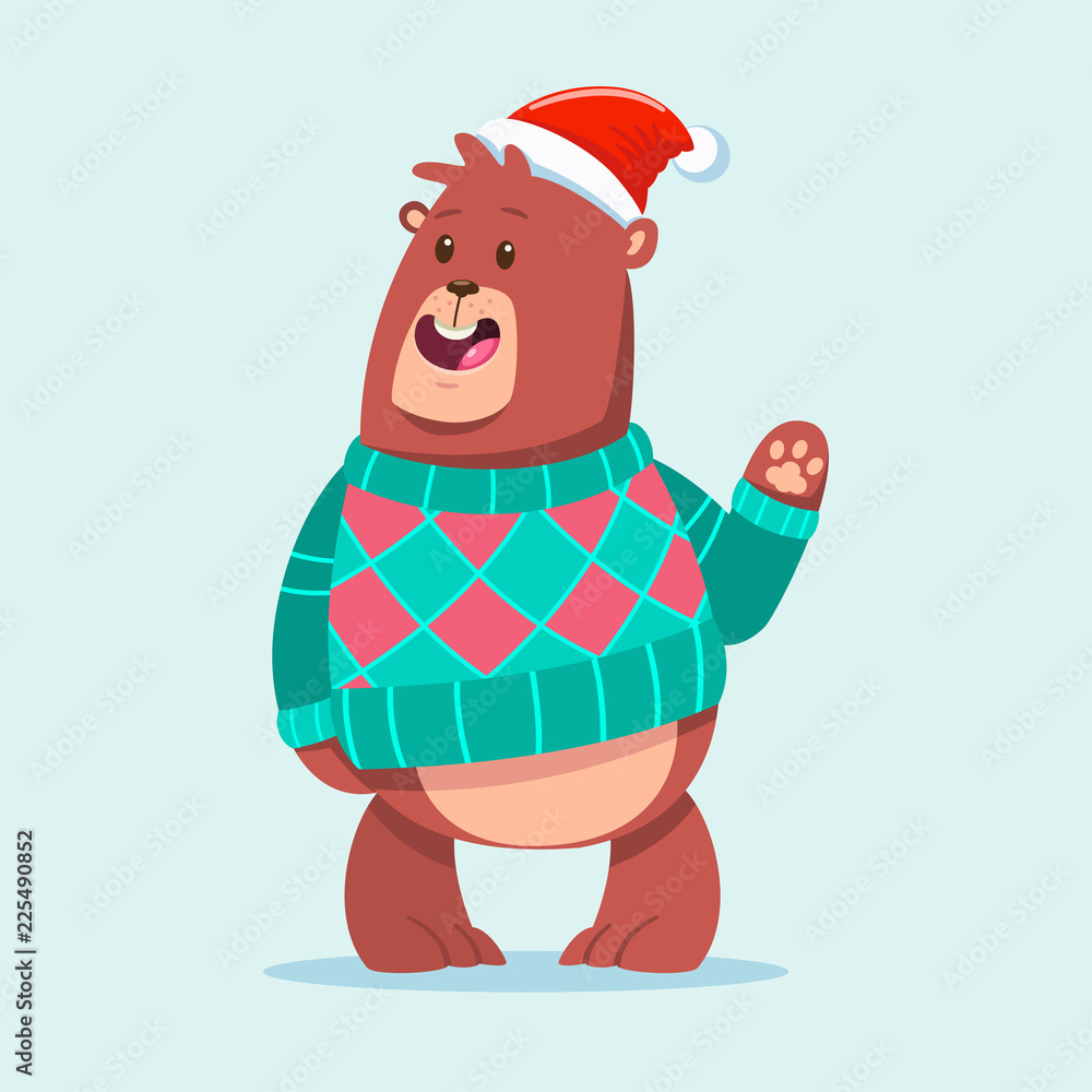 Cute Bear in an Ugly Christmas Sweater and Santa hat. Vector cartoon funny  animal character isolated on background. Stock Vector | Adobe Stock