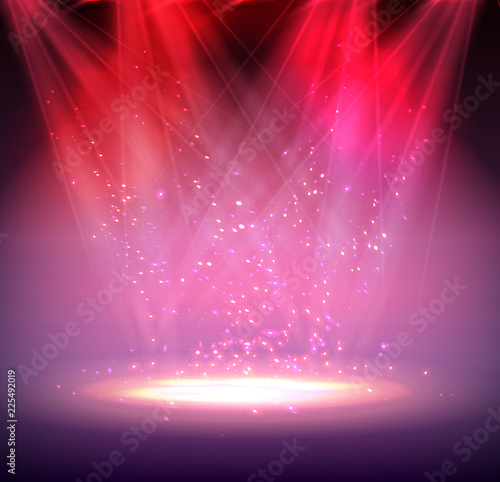 Light on stage with smoke and dust. Realistic Background.