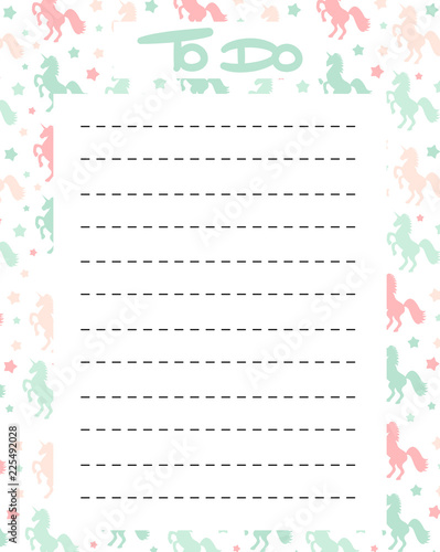 cute to do list vector printable with colorful unicorns