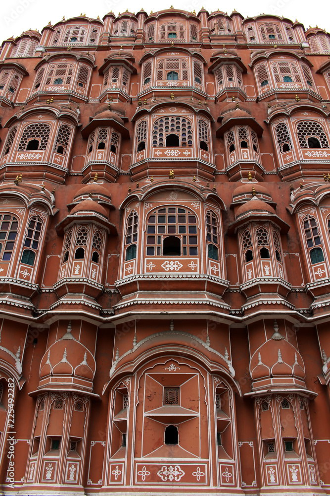 The front view of Hawa Mahal (Palace of Winds or Breeze) in Jaipur with so many chambers