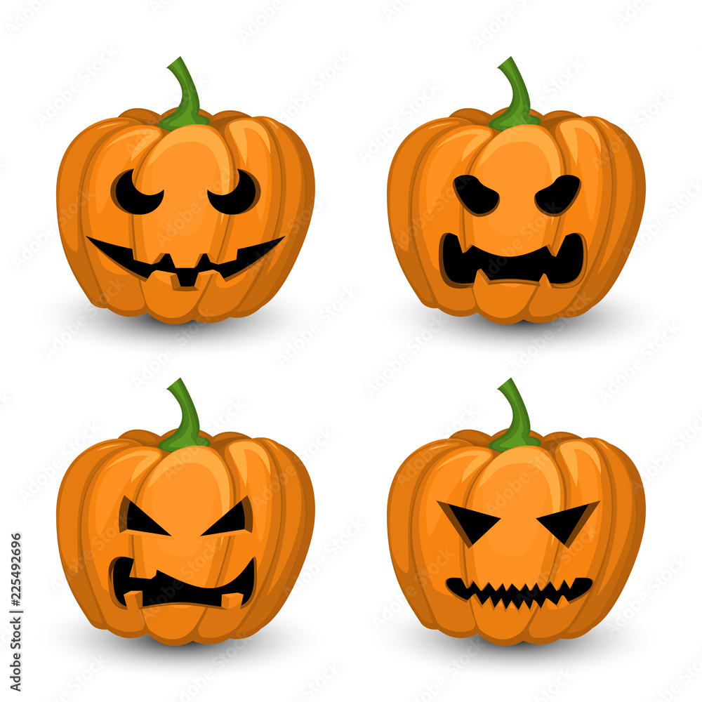 A set of four evil pumpkins for the celebration of Halloween with different dark emotions. A set of four evil pumpkins for the celebration of Halloween with different dark emotions.