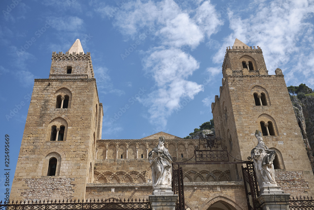 Cefalu, Italy - September 09, 2018: View of the Cathedral of Cefalu