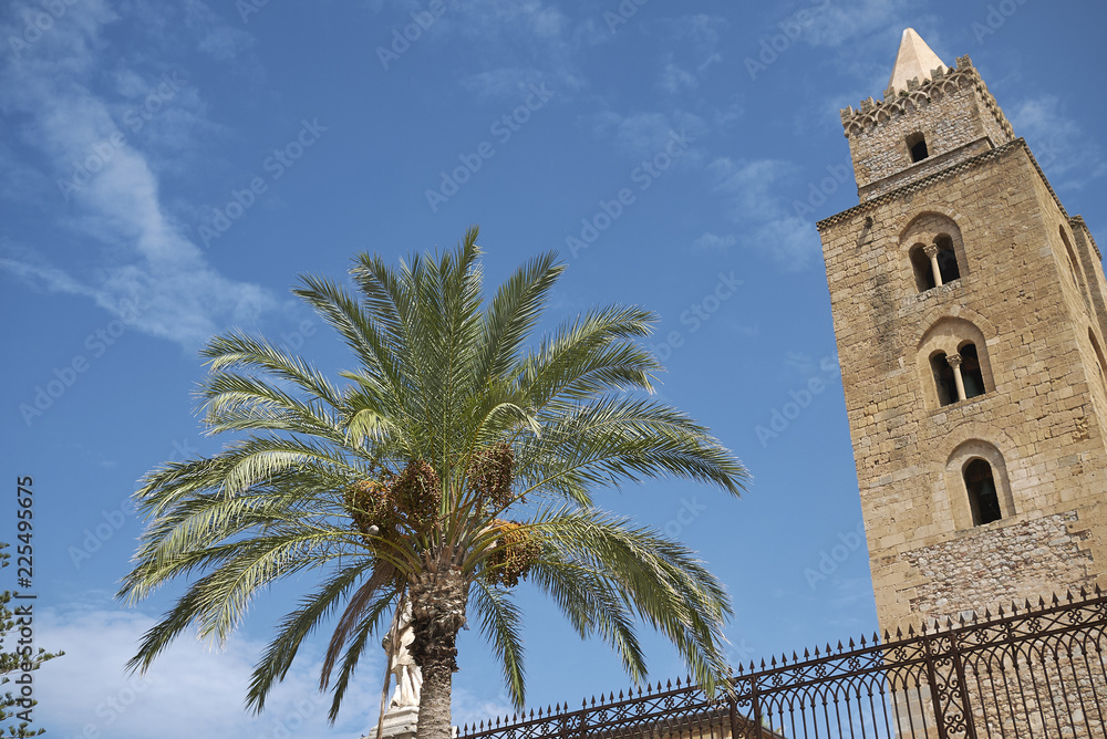 Cefalu, Italy - September 09, 2018: View of the Cathedral of Cefalu Cefalu, Italy - September 09, 2018: View of the Cathedral of Cefalu