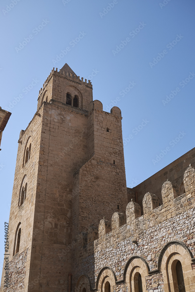 Cefalu, Italy - September 09, 2018: Side view of the Cathedral of Cefalu