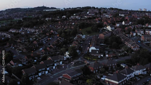 UK aerial of houses at dusk. photo