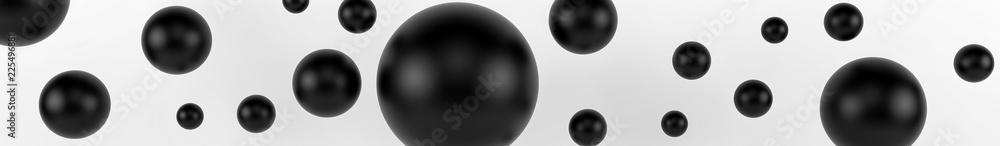 Closeup top view group of assorted industrial ceramic black balls on white background. 3d render Closeup top view group of assorted industrial ceramic black balls on white background. 3d render