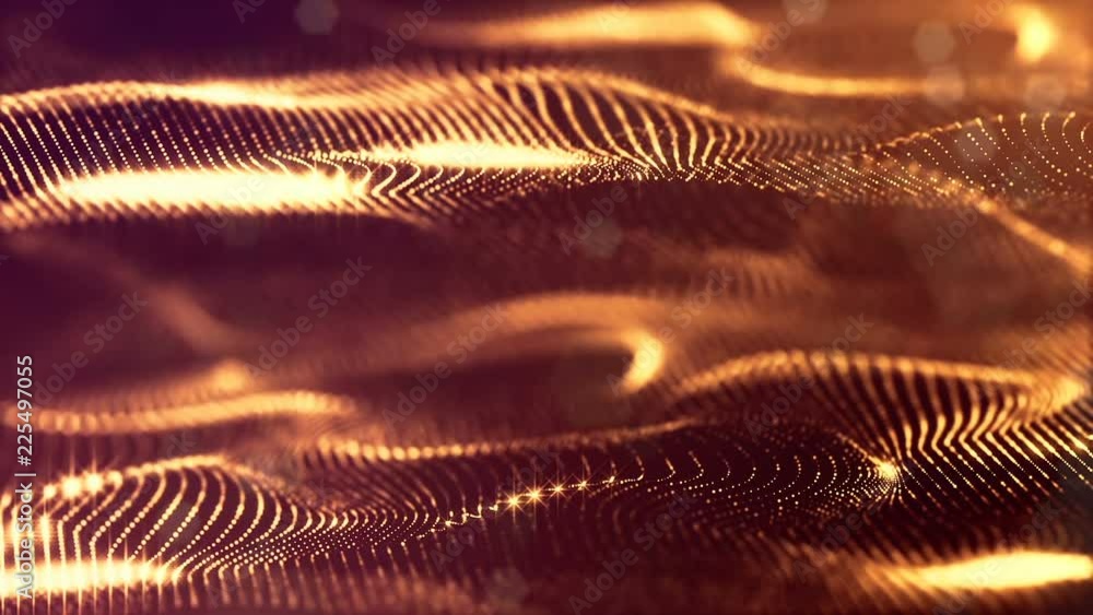 String Motion Particles 3d loop sci-fi animation with glow particles form rolling strings ...
