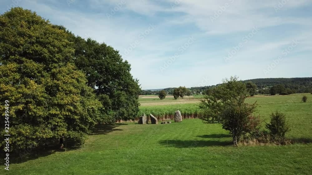 Aerial of Dolmen and Menhir in Weris Belgium Aerial of Dolmen and Menhir in Weris Belgium