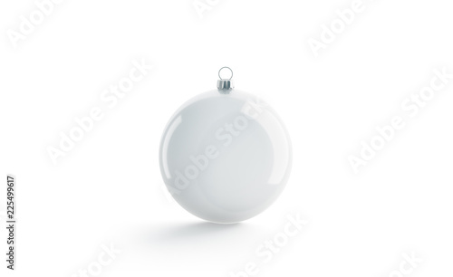 Blank white christmas ball for tree mock up, isolated, 3d rendering. Empty xmas toy for pine mockup. Clear new year decoration bal template. Festive sphere adornment for branding identity
