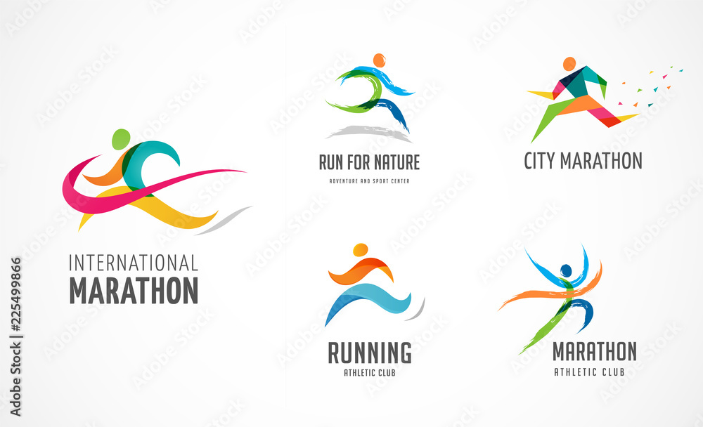 Run icon, symbol, running marathon poster and logo collection Stock