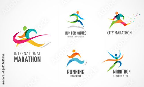 Run icon, symbol, running marathon poster and logo collection