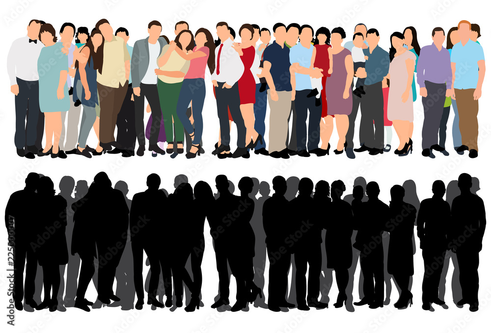  crowd of people, isometric people, flat style