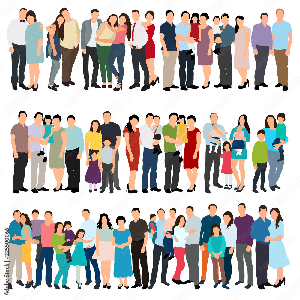 isolated, crowd of people, isometric people, flat style