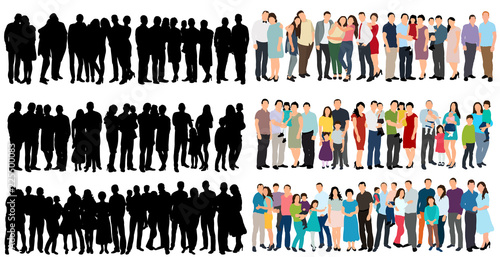 crowd of people, isometric people, flat style, silhouette of people