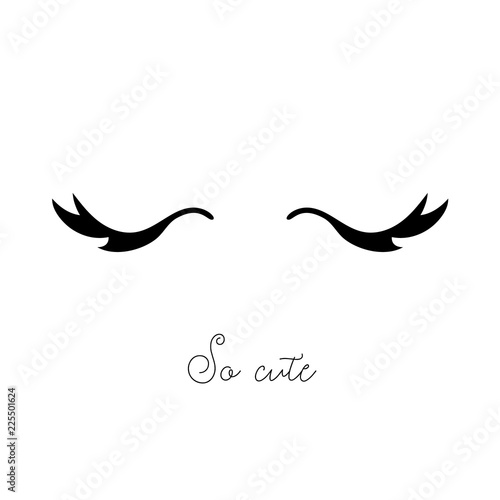 Cute print with cartoon closed eyes with long eyelashes
