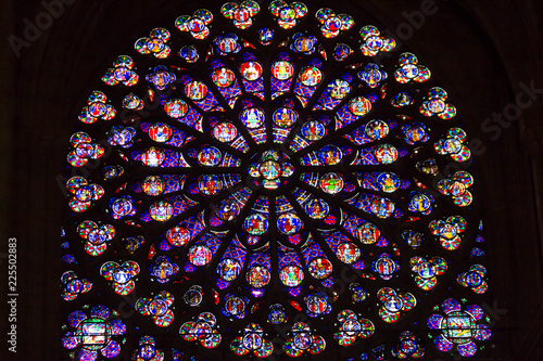 Notable stained-glass windows of biblical scenes of Ornate, 13th-century, Gothic chapel Sainte-Chapelle, Paris