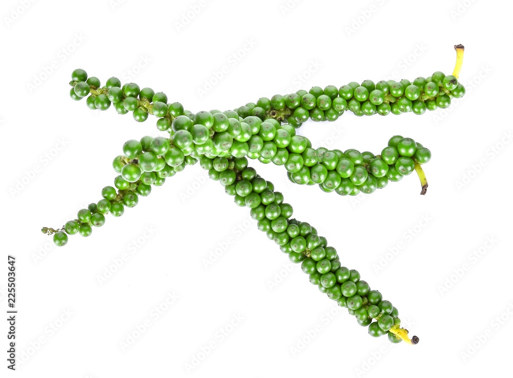 Fresh green peppercorns isolated on a white background Fresh green peppercorns isolated on a white background