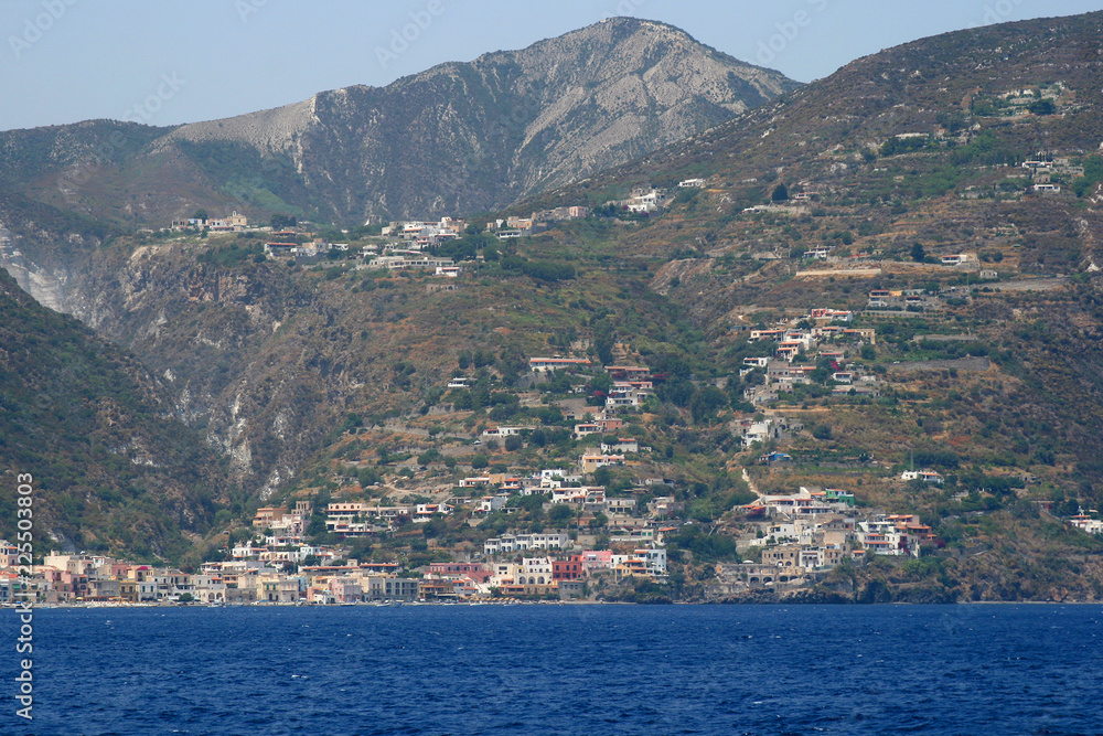 Typical scene of mediterranean village. Lipary Island, Sicilia, Italy.