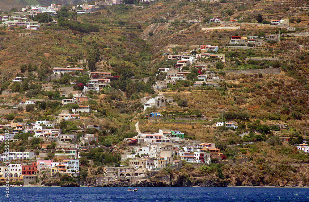 Typical scene of mediterranean village. Lipary Island, Sicilia, Italy.