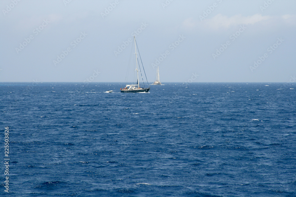 Fototapeta premium Sailboat sailing blue Terrain sea. Italy.