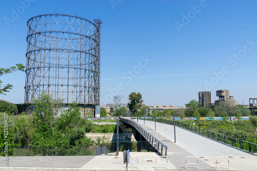 The Gas holder, sometimes called a Gasometer, in the Ostiense district on Tiber river, beside 