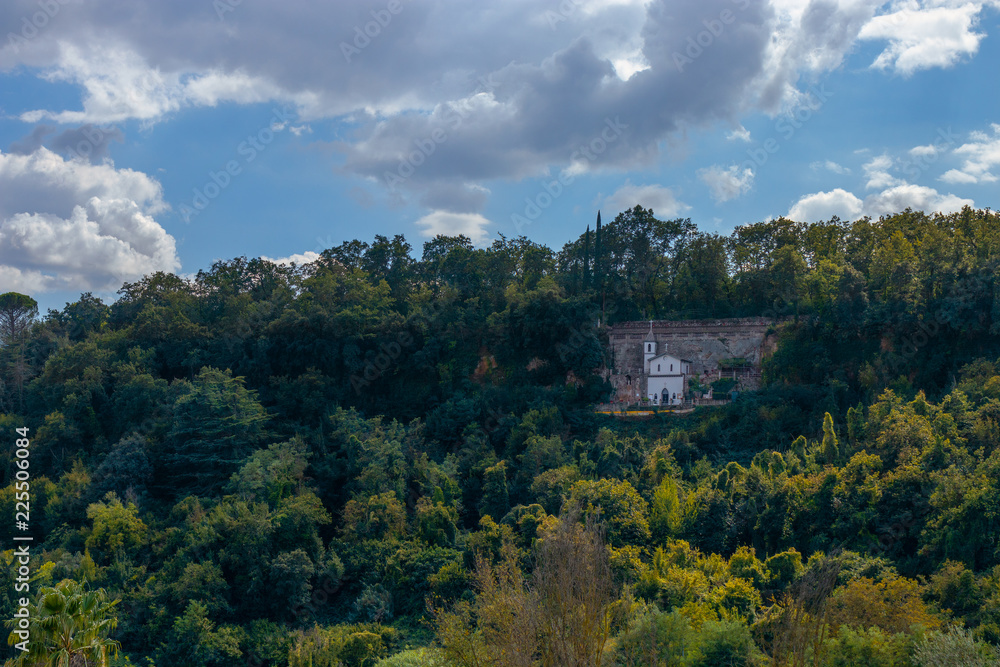 Beautiful panoramic view of the ancient church (Eremo della Santissima Trinità). Orte, Umbria, Italy