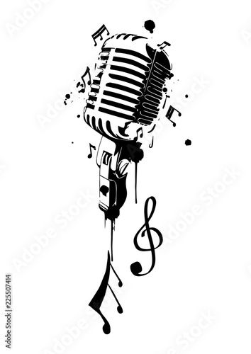 Microphone with notes. Vector illustration