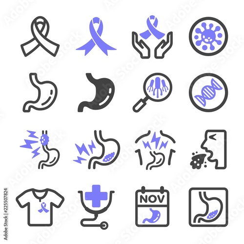 stomach cancer,esophageal cancer icon set