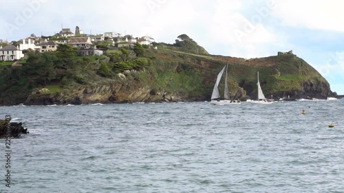 The mouth of Fowey Harbour viewed  from Readymoney Cove, Cornwall, UK photo