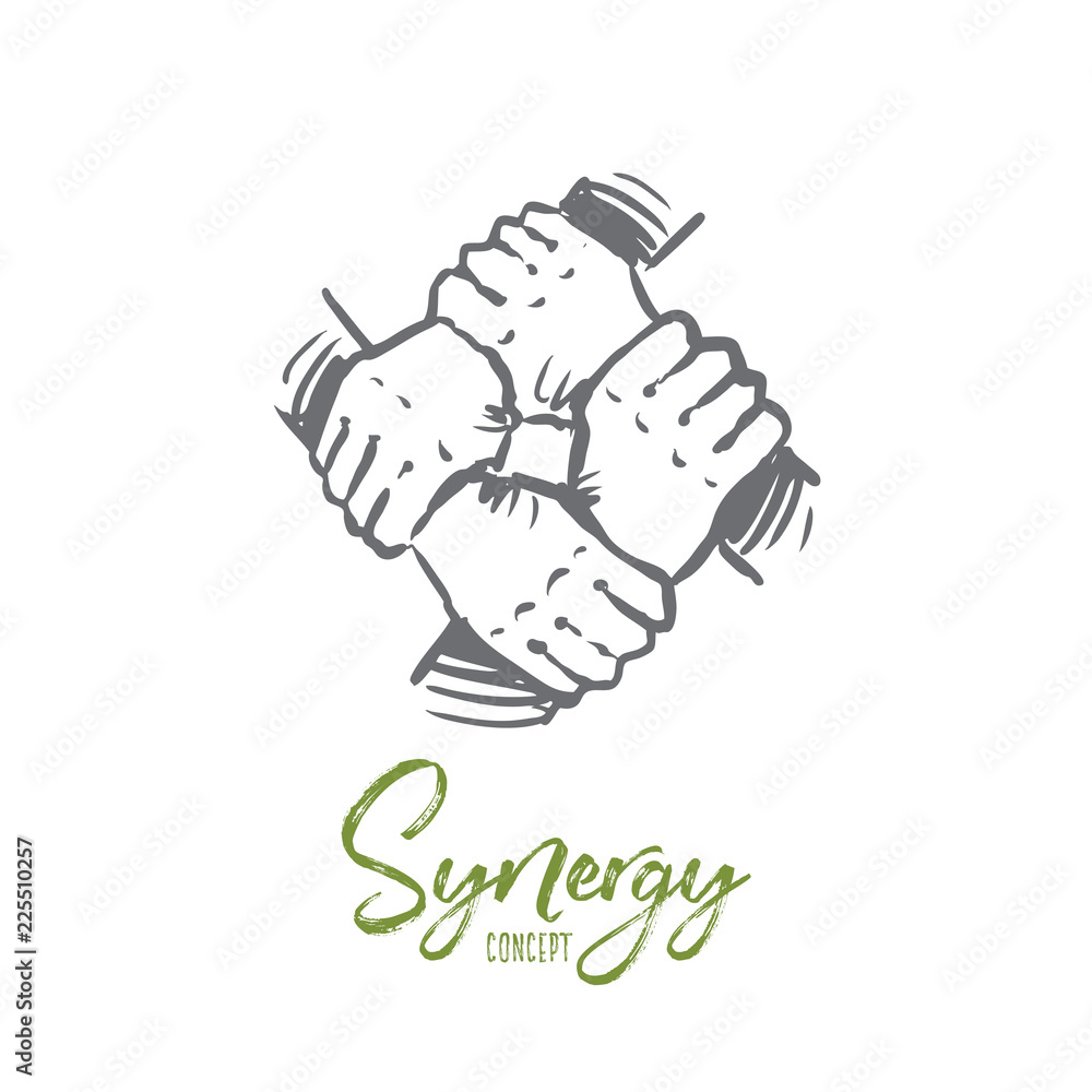 Obraz premium Synergy, business, community, team, together concept. Hand drawn isolated vector.