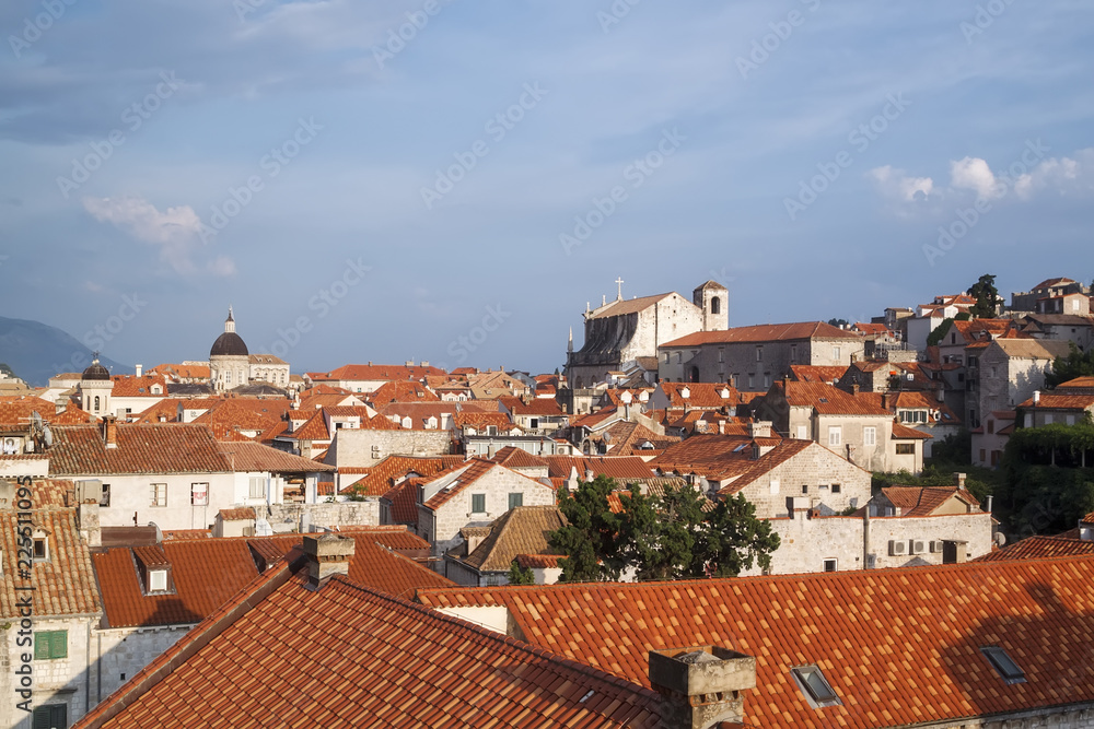 view of the roofs of the magnificent old town of Dubrovnik from the city walls