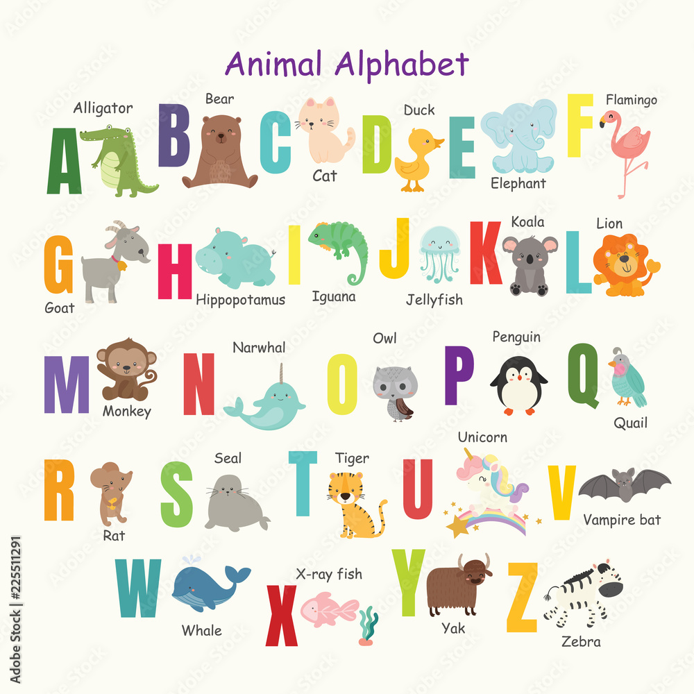 Set of cute animal alphabet. Set of cute animal alphabet.