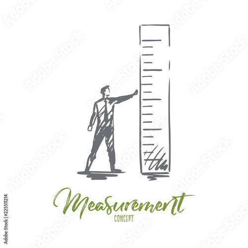 Measurement, tool, equipment, size, person concept. Hand drawn isolated vector.
