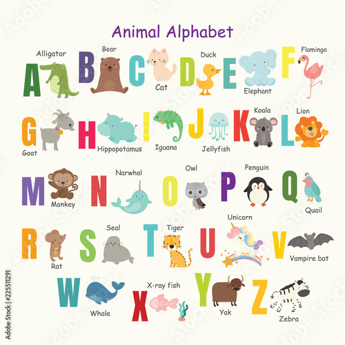 Fototapeta Naklejka Na Ścianę i Meble -  Set of cute animal alphabet.