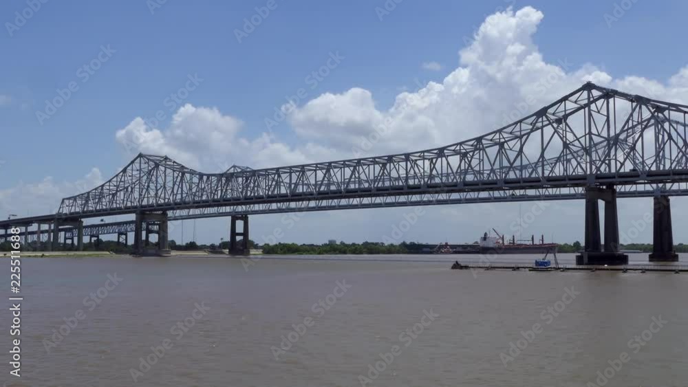 View of New Orleans, Louisiana, United States of America. Urban view of American city with Mississippi river and Crescent City Connection bridge View of New Orleans, Louisiana, United States of America. Urban view of American city with Mississippi river and Crescent City Connection bridge