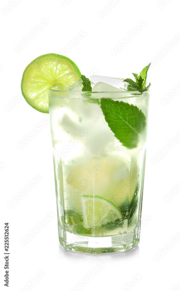 Glass of fresh mojito on white background Glass of fresh mojito on white background