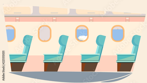 Airplane interior with empty seats