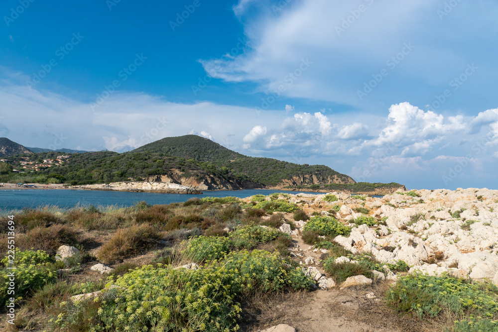 Beautiful sea and bay on Su Portu beach, Chia, Sardinia island, Italy