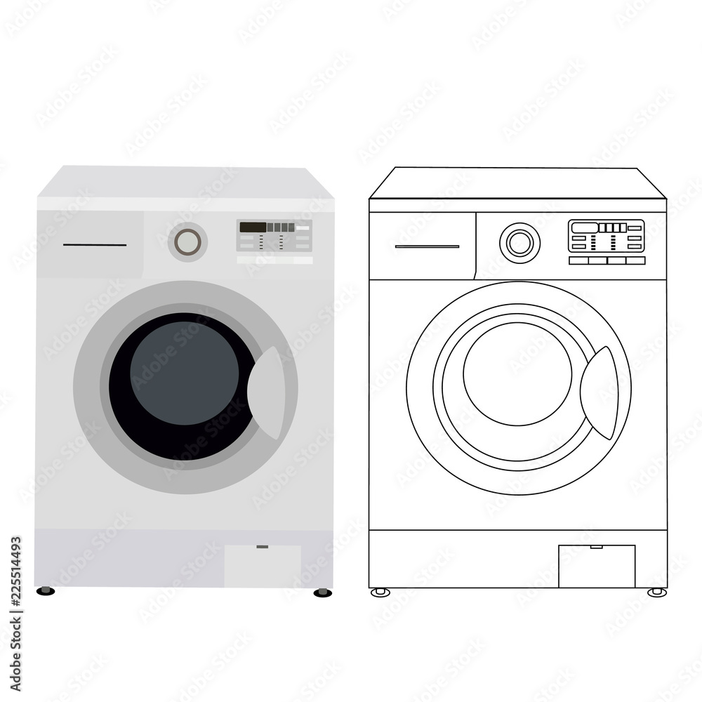 vector, white background, washing machine, home appliances
