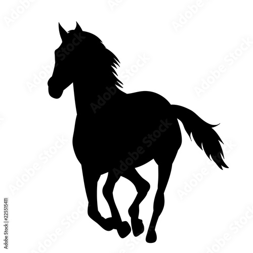 silhouette horse running, on white background