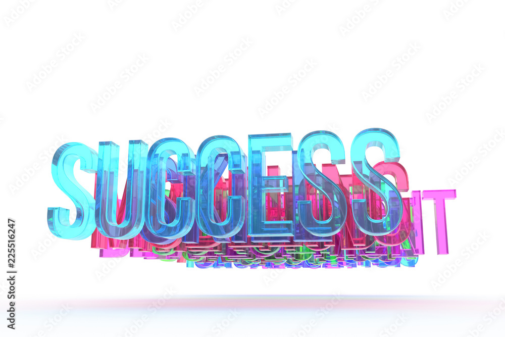 Success, business conceptual colorful 3D words. Title, positive, design & backdrop.