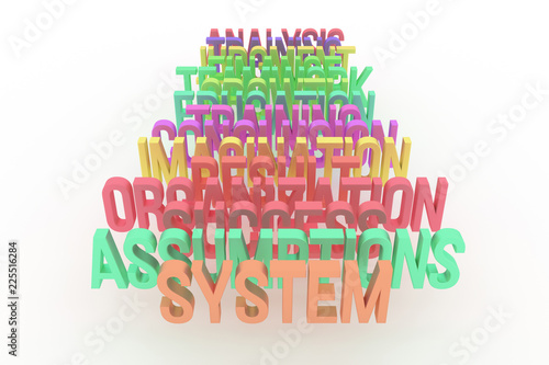 System, business conceptual colorful 3D words. Web, title, text & typography.