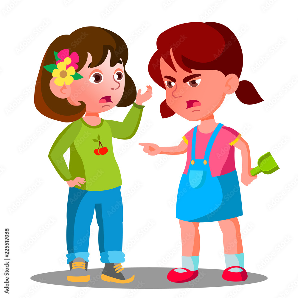 Conflict Between Kids, Girls Children Are Fighting Vector. Isolated Illustration Conflict Between Kids, Girls Children Are Fighting Vector. Isolated Illustration