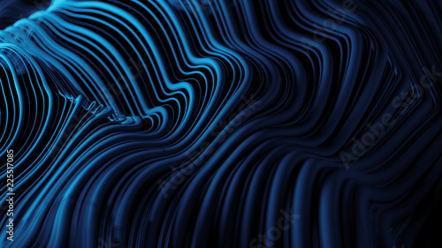 3d abstract background with wavy deformed thin and thick lines. Camera depth of field. Perfect for presentations. Organic flow lines.