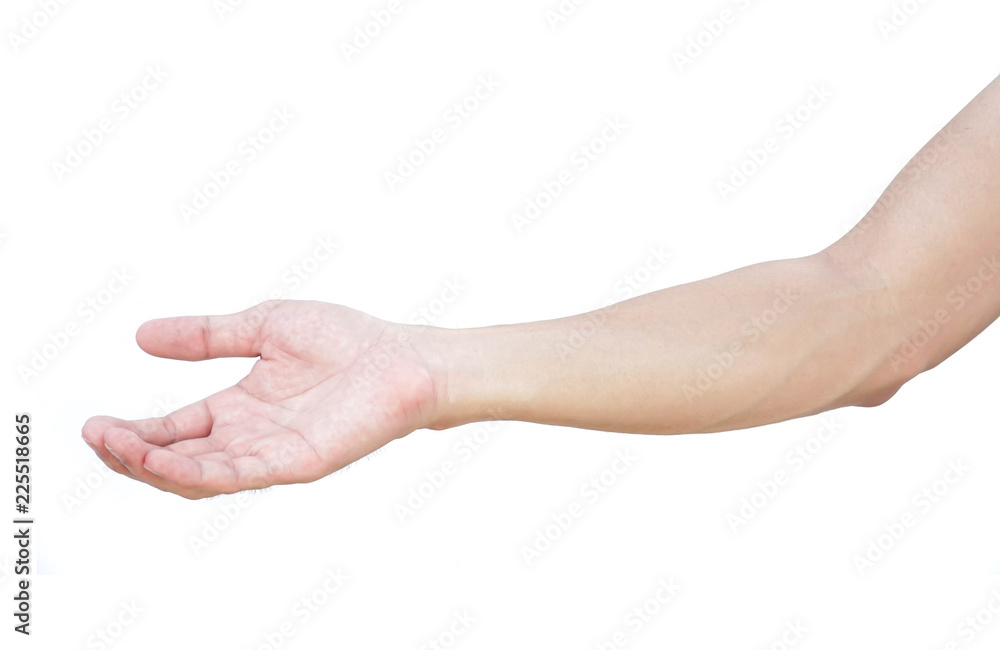 Man hands holding something on white background for product advertising concept Man hands holding something on white background for product advertising concept