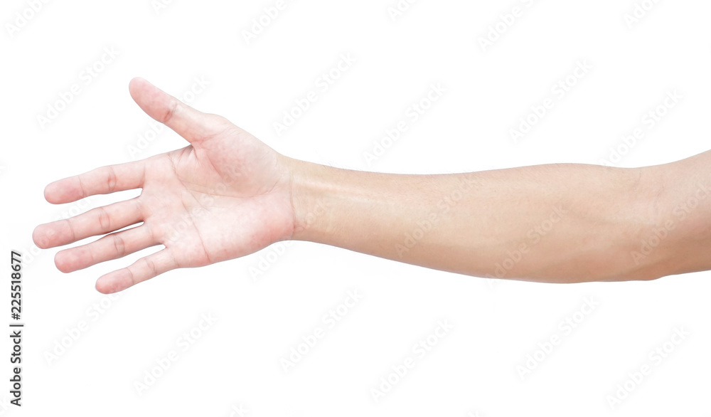 Man hands holding something on white background for product advertising concept