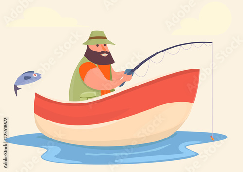 Fisherman fishing on the boat