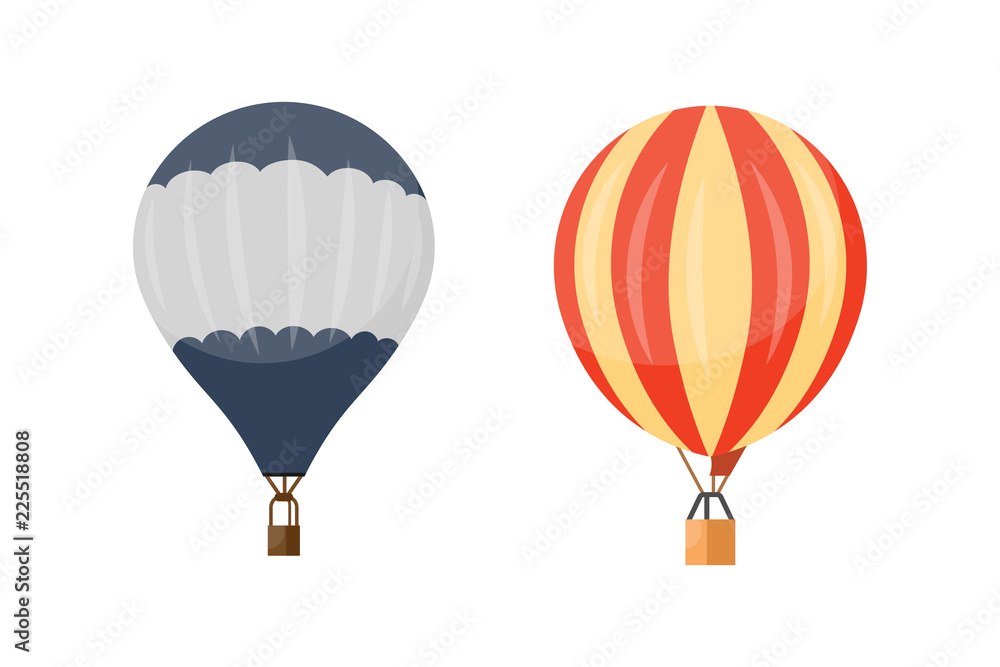 Hot air balloon vector icons set. Summer ballooning adventure cartoon hotair travel.
