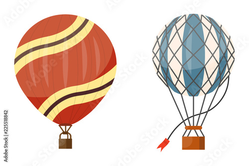 Hot air balloon vector icons set. Summer ballooning adventure cartoon hotair travel.