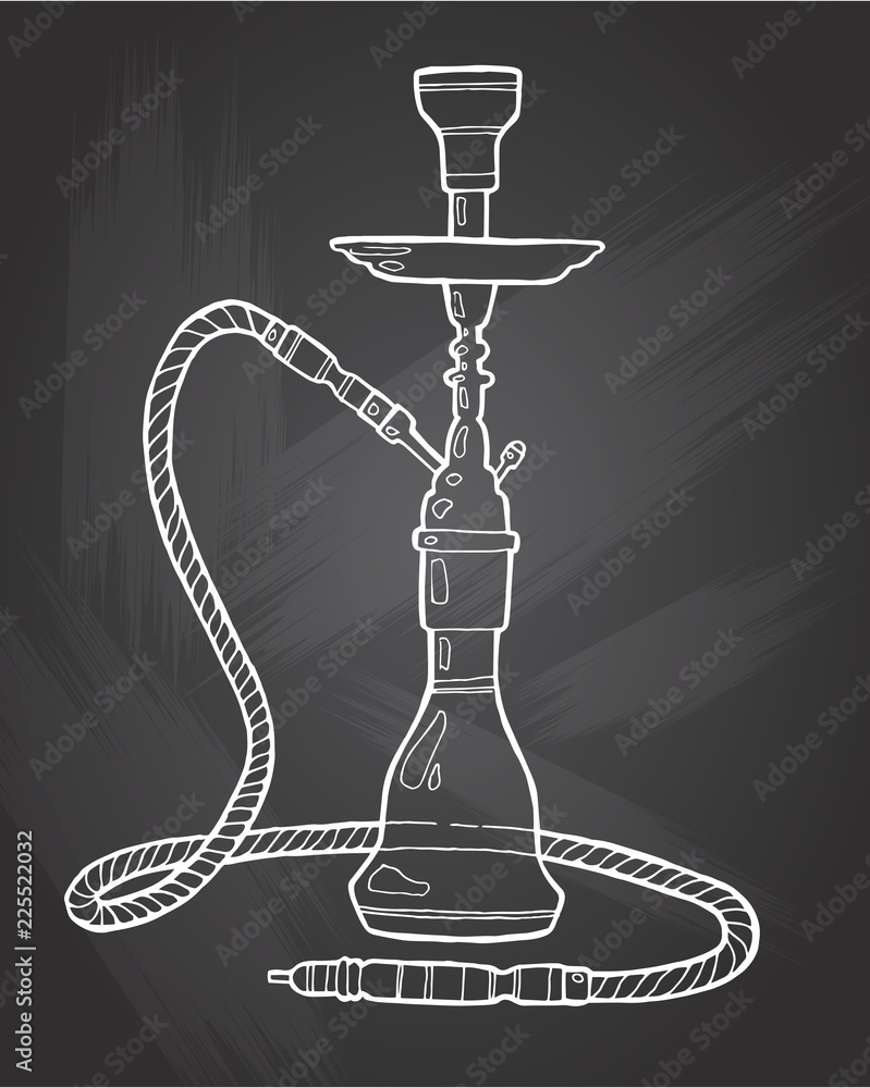 Shisha, hookah hand drawn doodle vector .Illustration isolated on chalkboard for hookah bar or